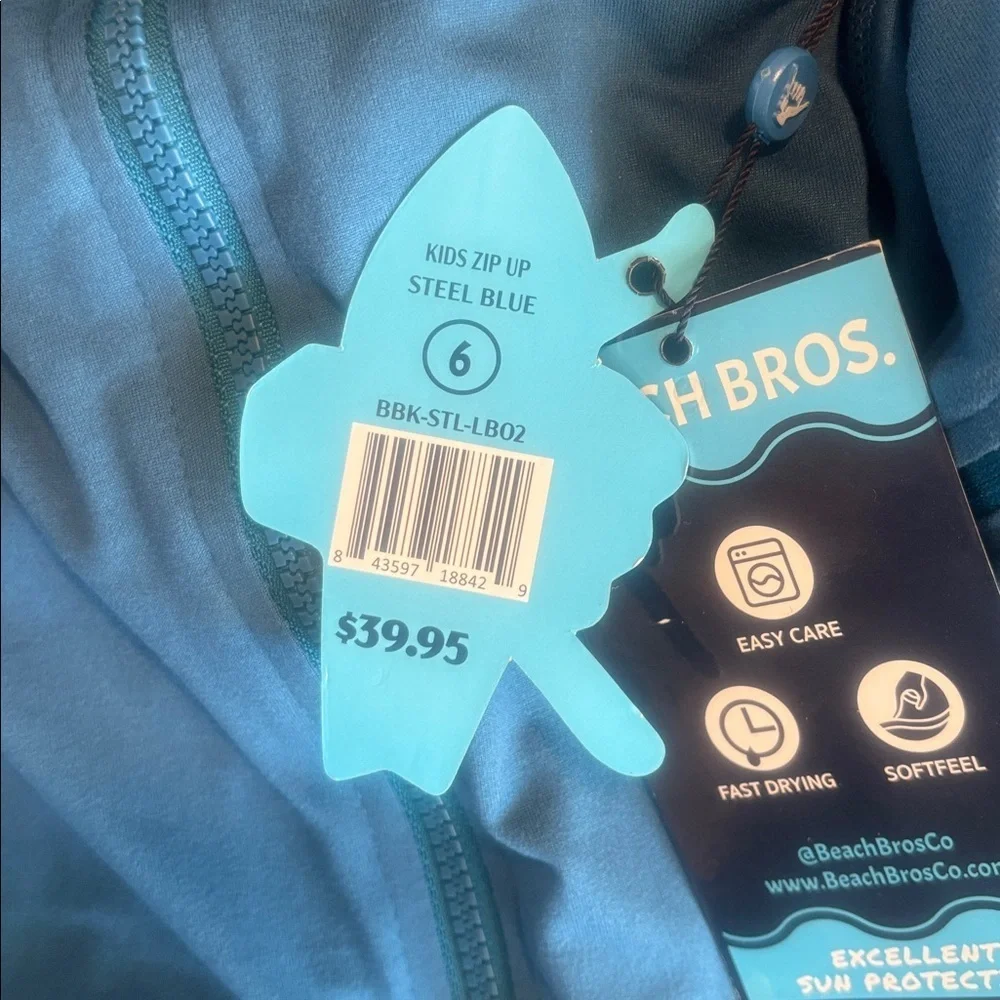 Beach Bros Boy’s Steel Blue Long Sleeve zip up sun protection, fast drying